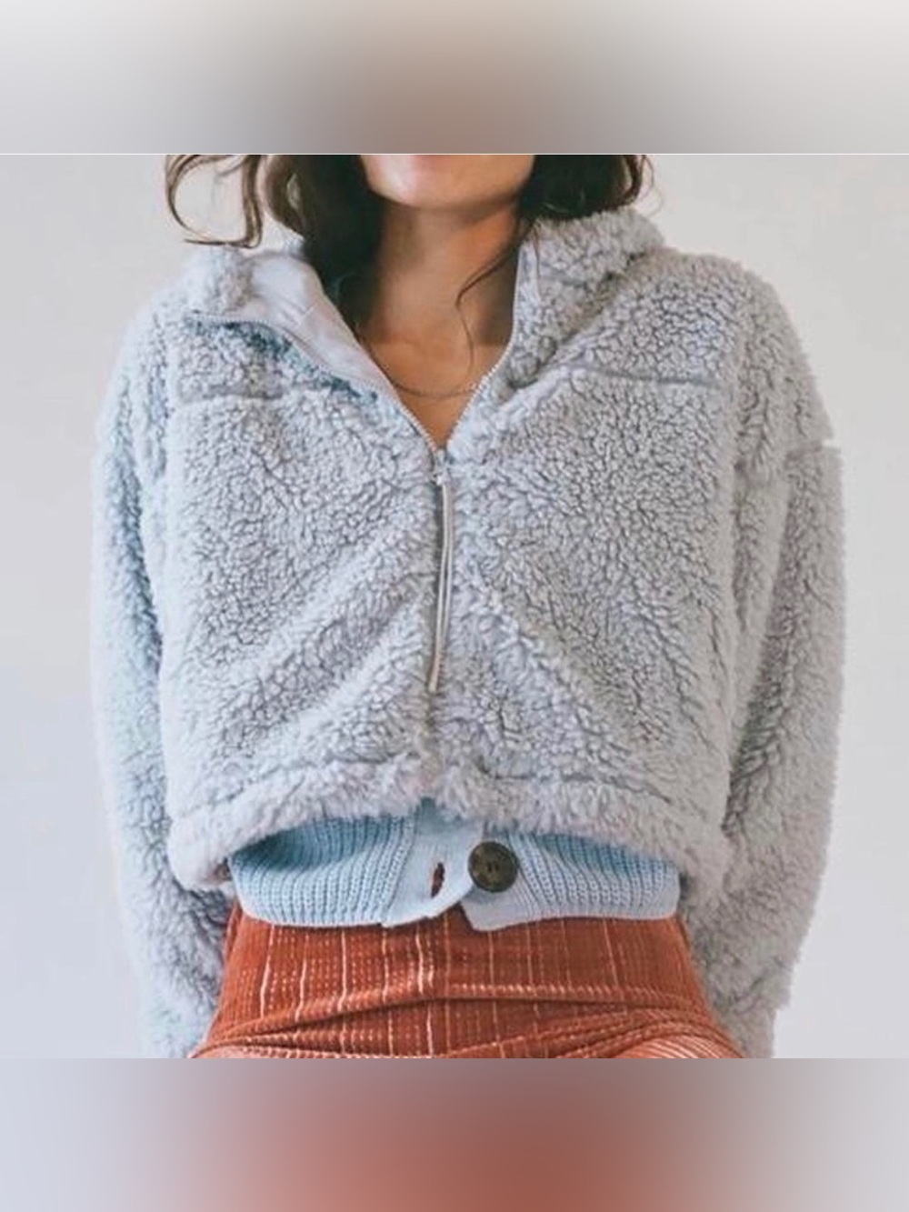 NEW BDG Blue Teddy Cropped Hooded Jacket SZ S